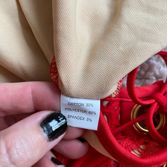 Red bikini lace design high rise high waist small bottom medium top NWT - Picture 12 of 14